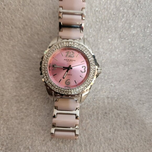 Akribos XXIV Womens Pink Genuine Ceramic Quartz Movement Watch AK514PK - Picture 4 of 8